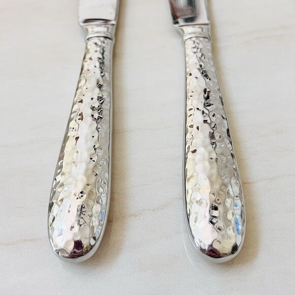 2pc Yamazaki Summersby Stainless Hammered Hollow Dinner Knife 8 7/8” Korea - Picture 2 of 8